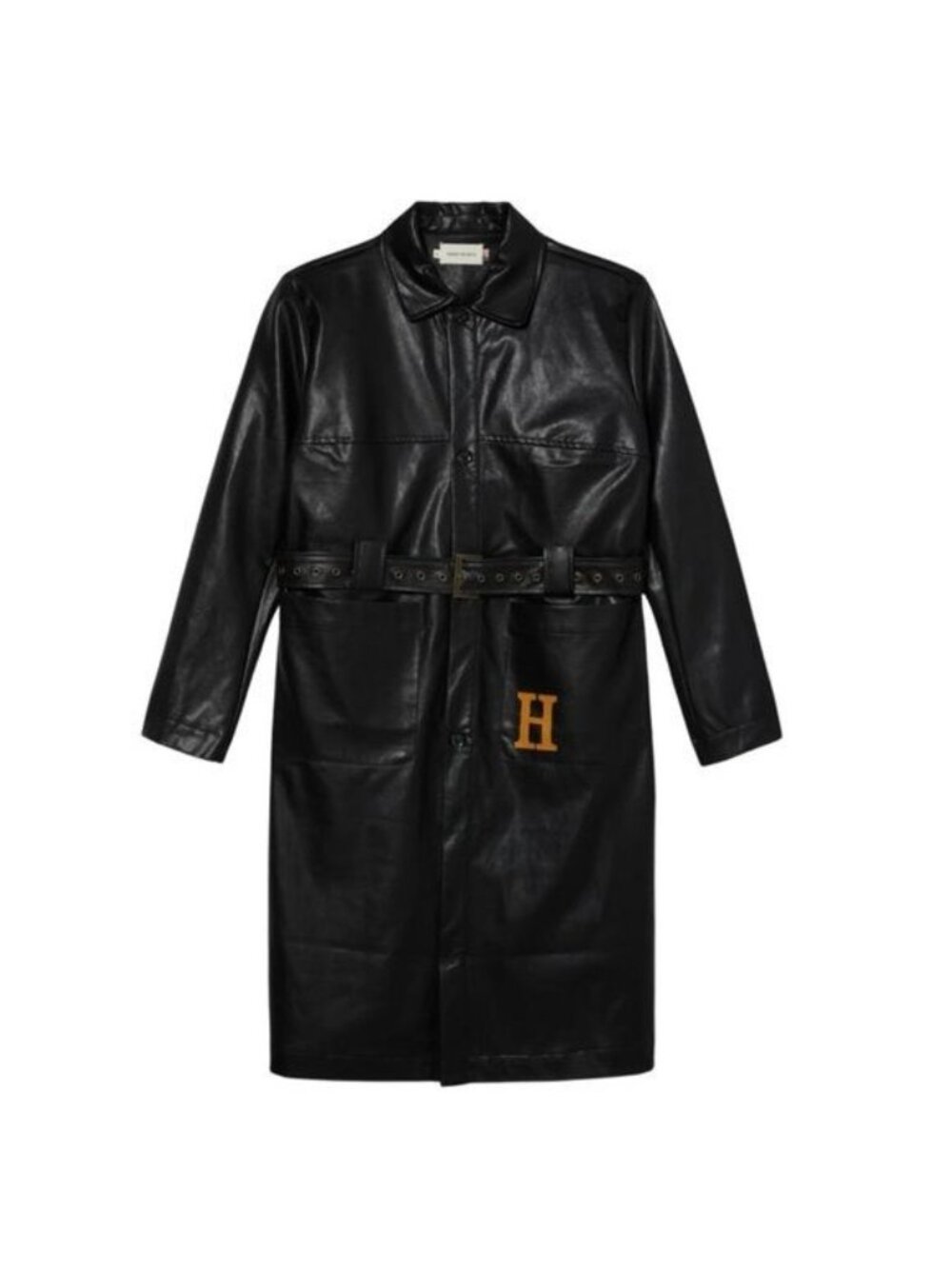 NWT Honor The Gift Vegan Leather Belted Trench Coat S Black Oversized Logo - Picture 14 of 15